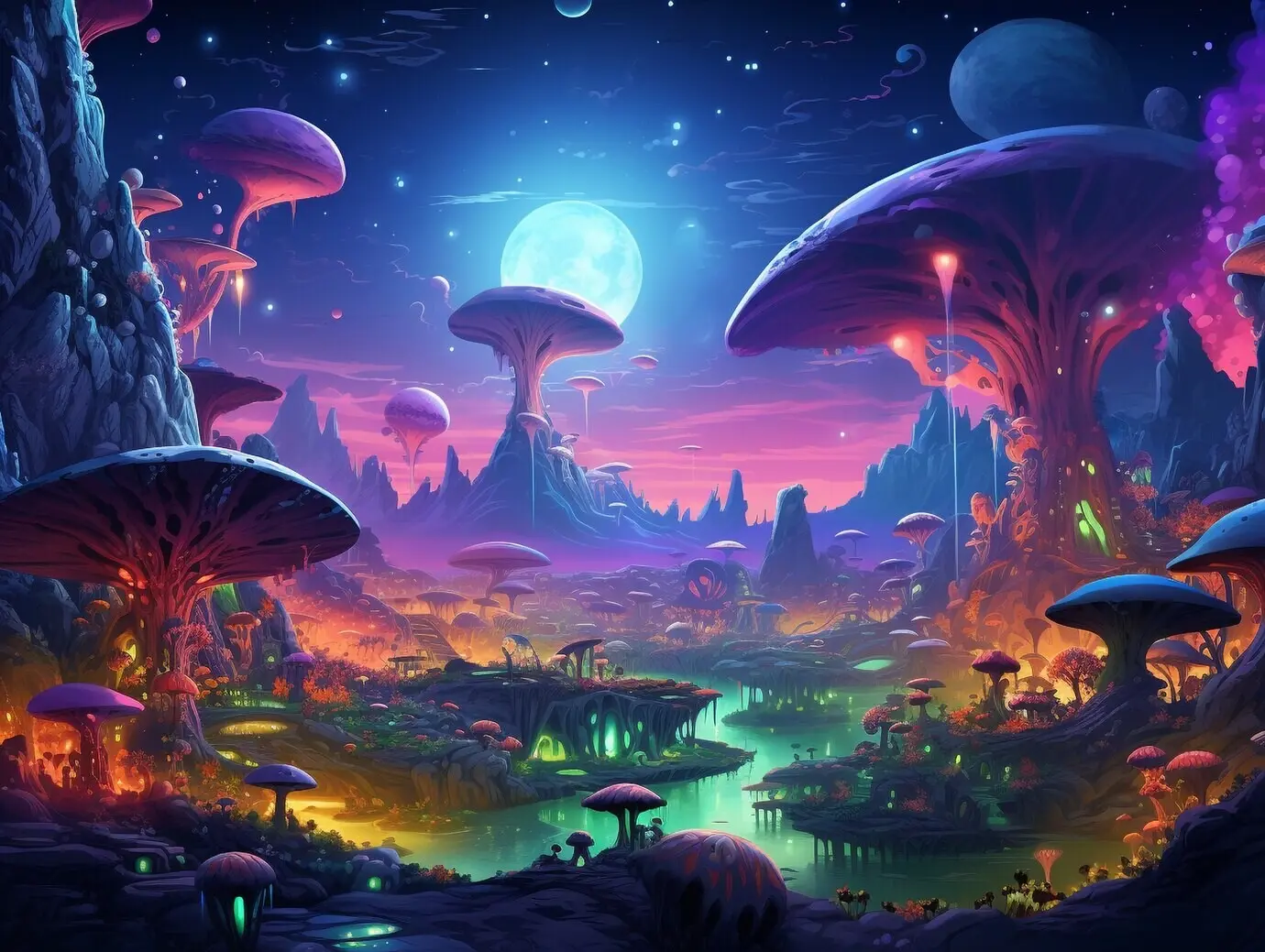 Digital art depicting planets in a galaxy.