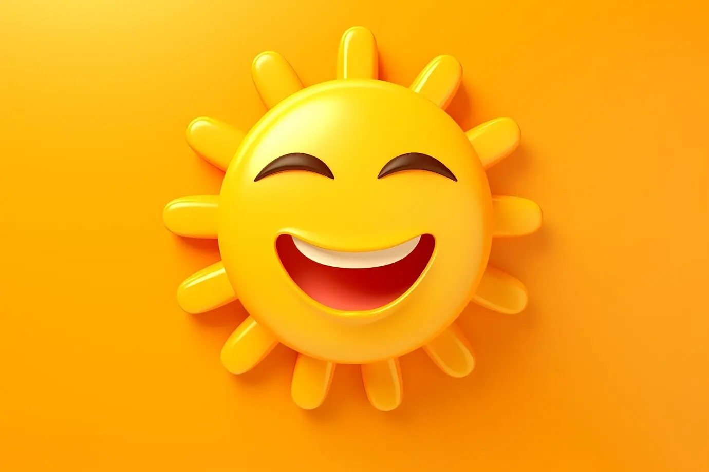 View of a 3D smiley sun against a plain background.